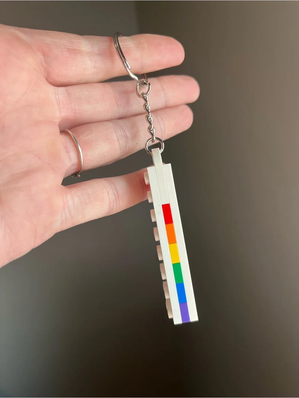 Lego White Keychain with Rainbow Inlay - Handmade